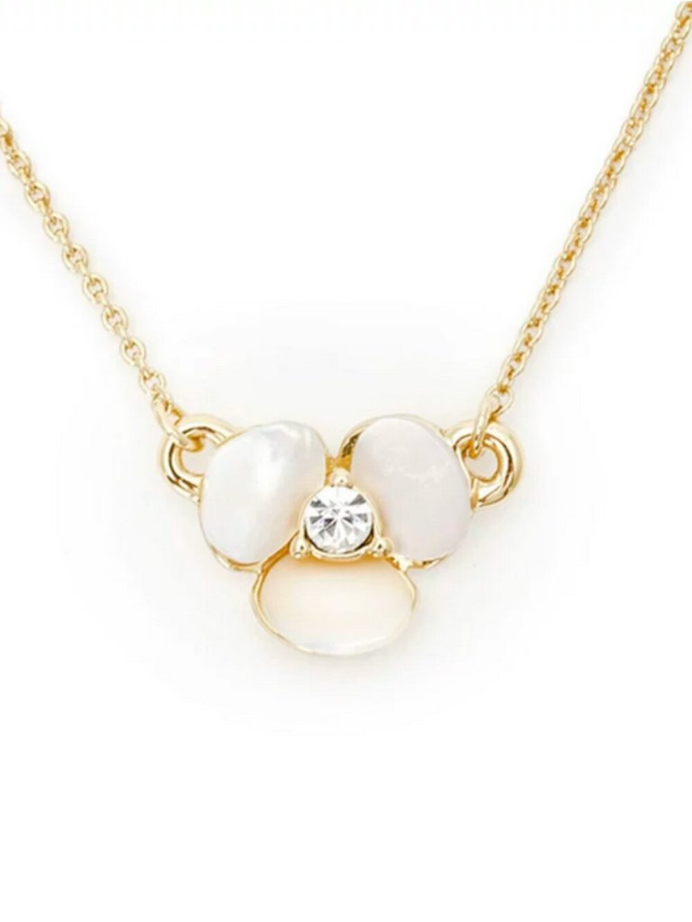 Kate Spade New York Mother of Pearl Flower Pendant Necklace Gold Tone Crystal